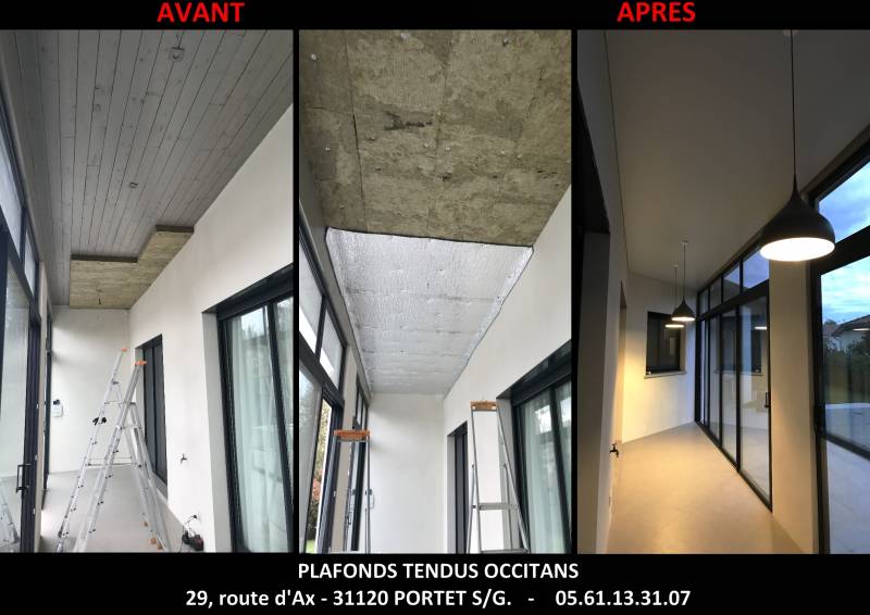 AVANT - APRES, double isolation dans véranda avant pose plafond tendu sur Venerque